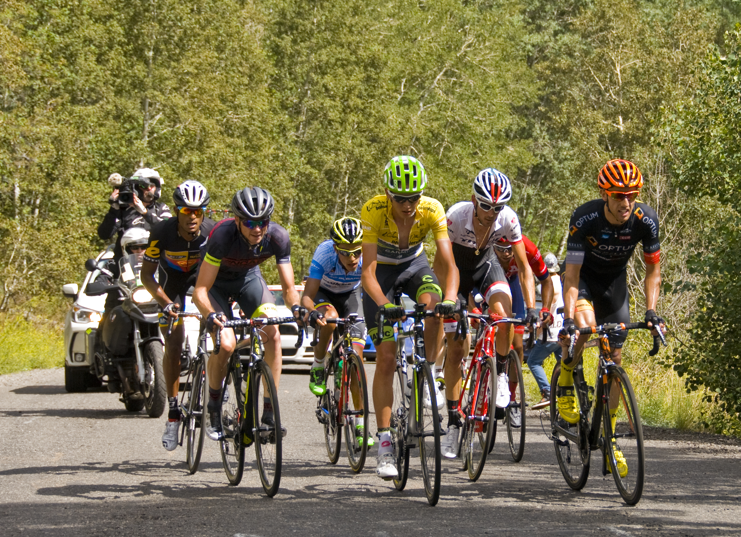 2015 Tour of Utah Overall Champion Joe Dombrowski leads the chase group on the Empire Pass Climb in Stage 7. Photo by Steven Sheffield