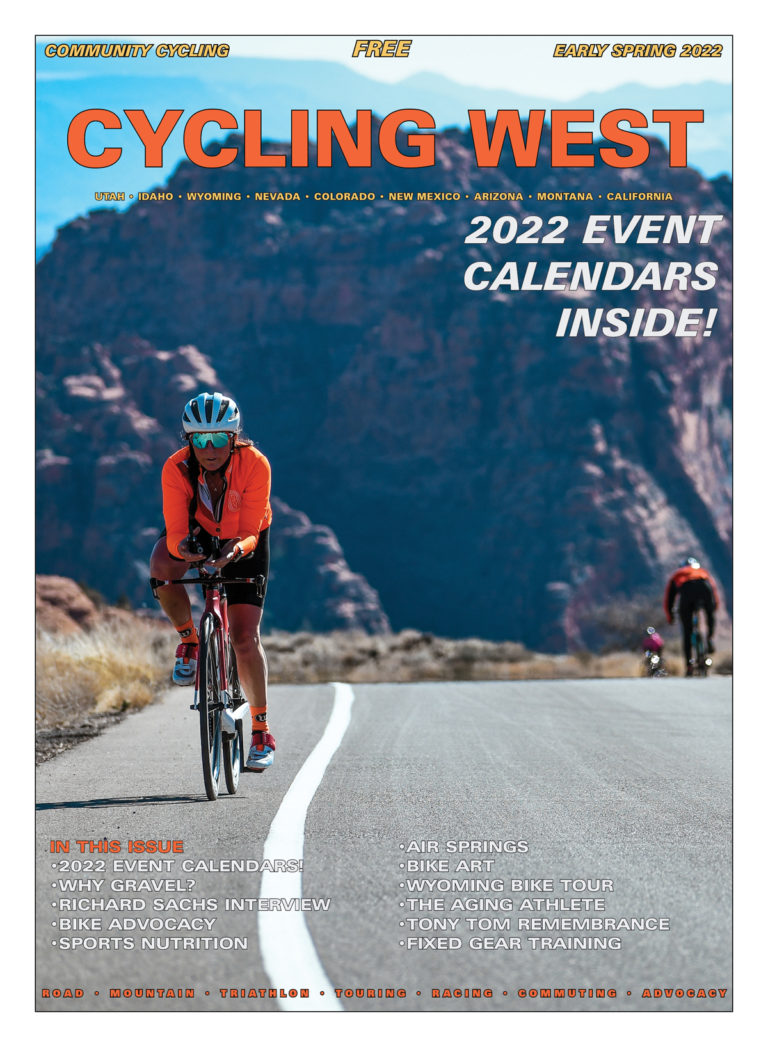 Cycling West Early Spring 2022 Cover Photo: Triathlete and coach Anna Nemeckay (@itrainwithanna) in Snow Canyon in Southern Utah during a recent Balanced Art Multisport training camp. Photo by Paul Clawson, @shuttertri