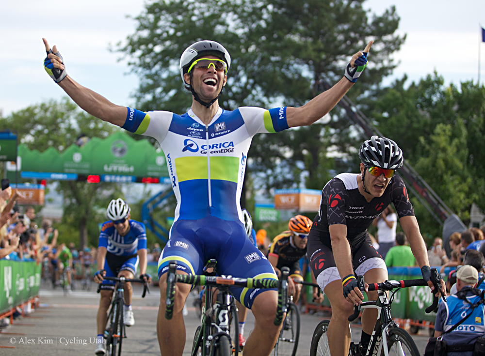 Orica GreenEDGE’s Matthews winning stage 4 of the 2013 Tour of Utah with uphill sprint at Stage Four of Tour of Utah. Photo: Cathy Fegan-Kim, cottonsoxphotography.com