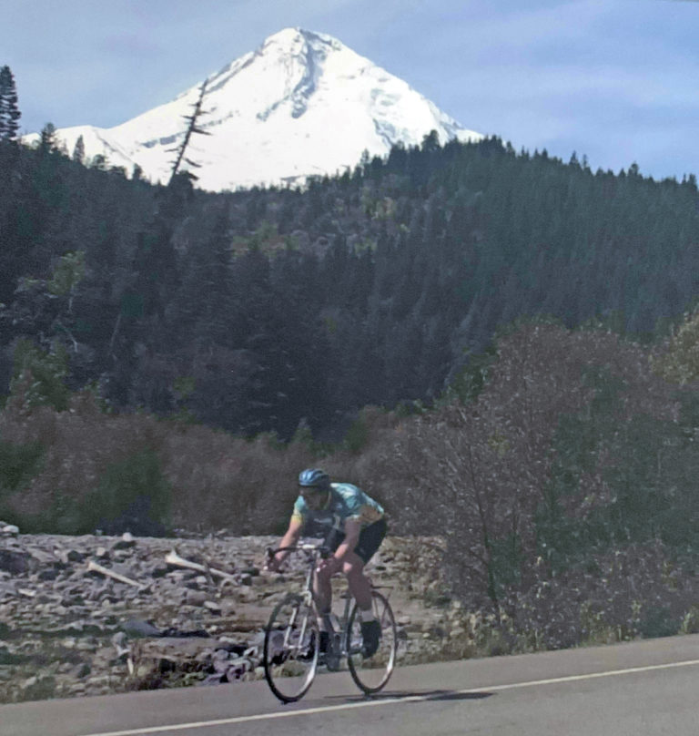 Joe Kurmaskie coming down from Barlow Pass to Hood River as part of the Summit To Surf Diabetes Association Charity Ride. Photo by Gail Davidson