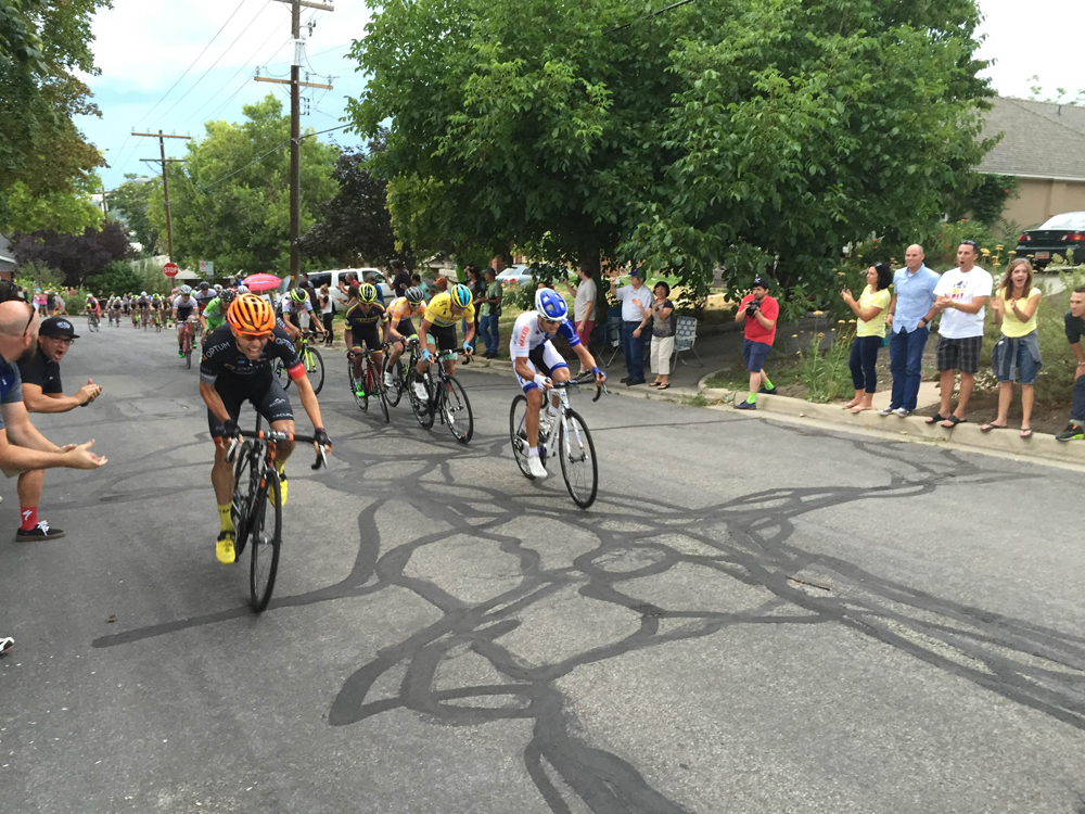Mike Woods attacks with 275 meters to go to win Stage 5 of the 2015 Tour of Utah and take over the yellow jersey. Photo by Cameron Hoffman, Team Endurance360
