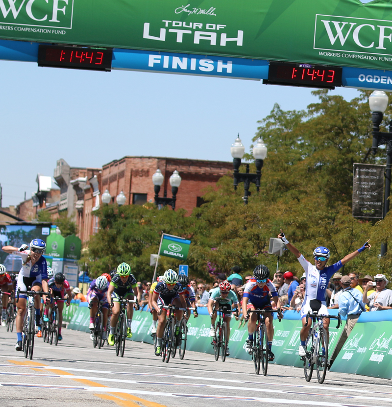 Rivera right took the stage win, while teammate Barnes took the overall omnium win - 2015 Tour of Utah Women's Edition Stage 2 in Ogden, Utah on August 4, 2015. Photo by Dave Iltis